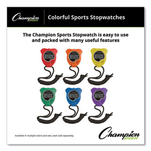 Water-Resistant Stopwatches, Accurate To 1/100 Second, Assorted Colors, 6/Box