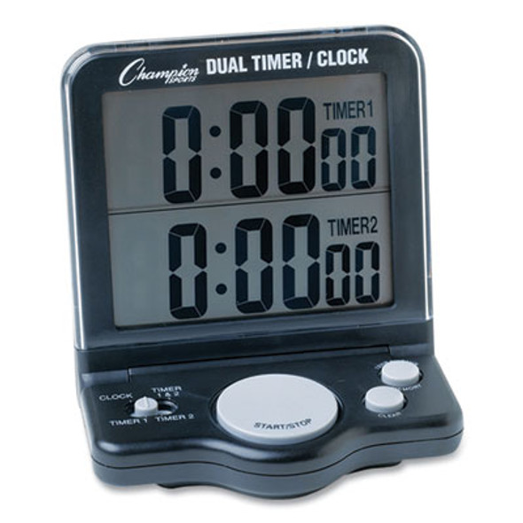 Dual Timer/Clock With Jumbo Display, Lcd, 3.5 x 1 x 4.5, Black