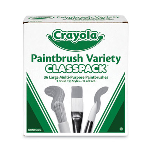 Large Variety Paint Brush Classpack, Natural; Nylon Bristles, Flat; Round Profiles, 36/Set