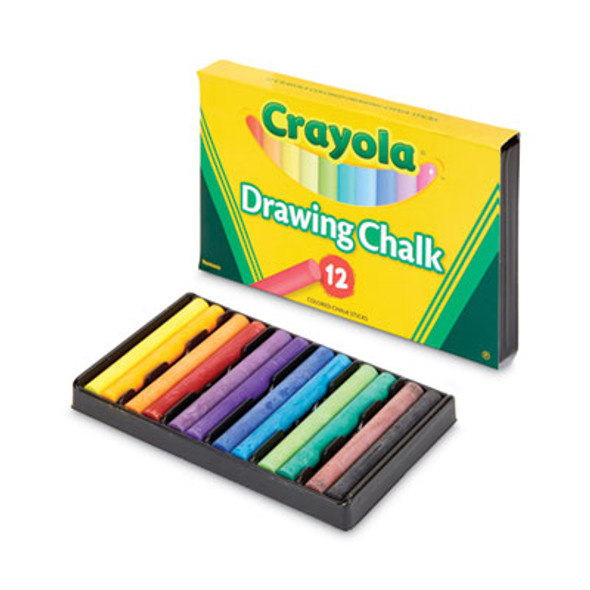 Colored Drawing Chalk, 3.19" x 0.38" Diameter, 12 Assorted Colors 12 Sticks/Set