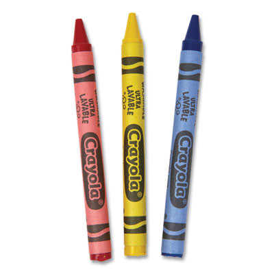 Washable Crayons, Regular Size, 3 Assorted Colors, 3/Pack, 360 Packs/Carton
