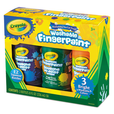 Washable Fingerpaint Pack, 3 Assorted Bright Colors, 8 Oz Tube, 3/Box