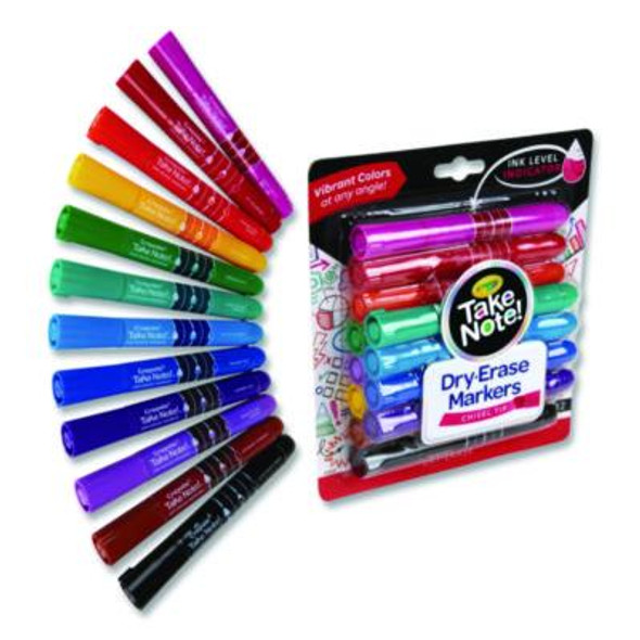 Take Note Dry-Erase Markers, Broad, Chisel Tip, Assorted, 12/Pack