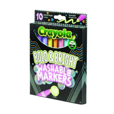 Bold And Bright Washable Markers, Broad Bullet Tip, Assorted Colors, 10/Box