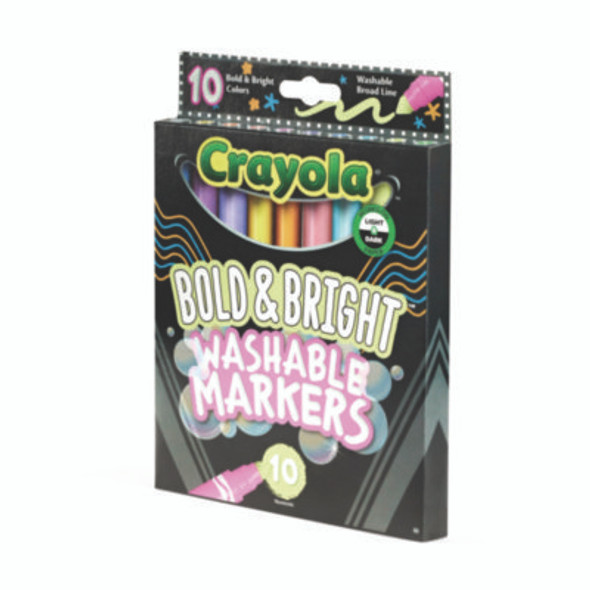 Bold And Bright Washable Markers, Broad Bullet Tip, Assorted Colors, 10/Box