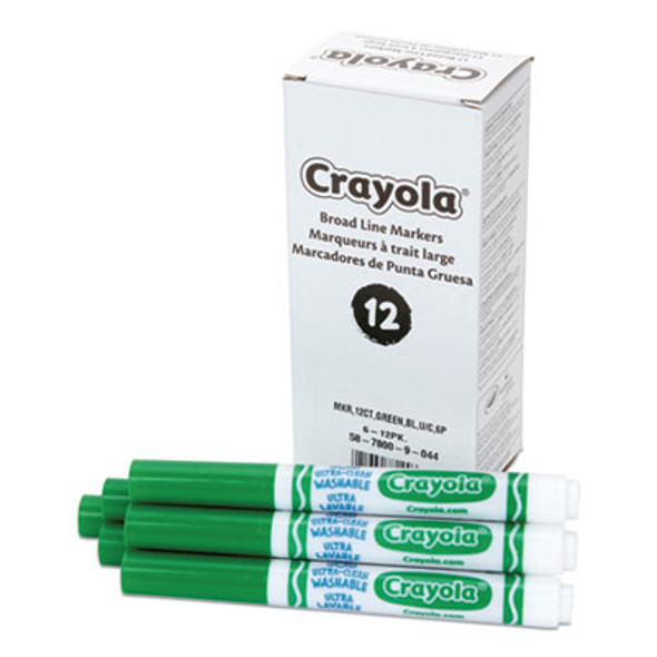 Broad Line Washable Markers, Broad Bullet Tip, Green, 12/Box