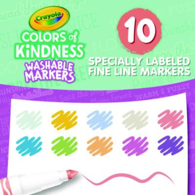 Colors Of Kindness Fine Line Washable Markers, Fine Bullet Tip, Assorted Colors, 10/Box