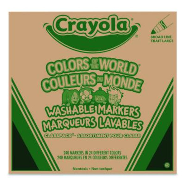Colors Of The World Washable Markers Classpack, Broad Bullet Tip, Assorted Colors, 240/Pack