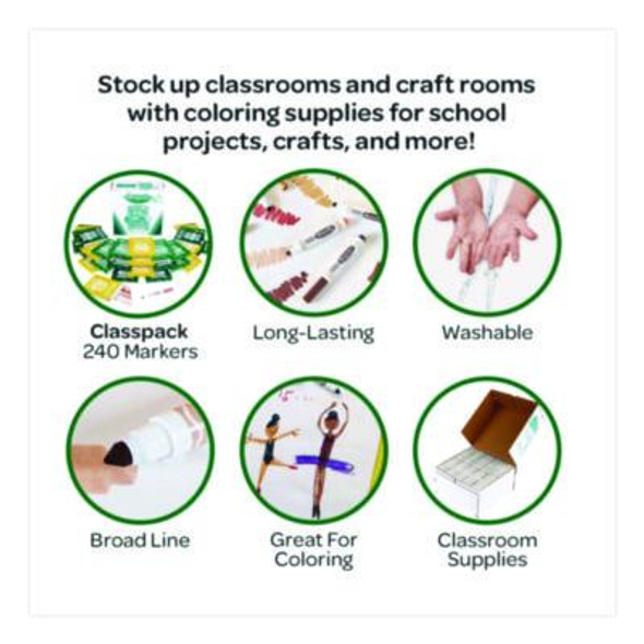 Colors Of The World Washable Markers Classpack, Broad Bullet Tip, Assorted Colors, 240/Pack