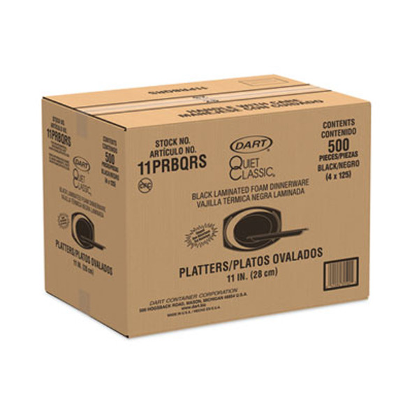 Quiet Classic Laminated Foam Dinnerware, Platter, 10.7 x 11, Black, 500/Carton