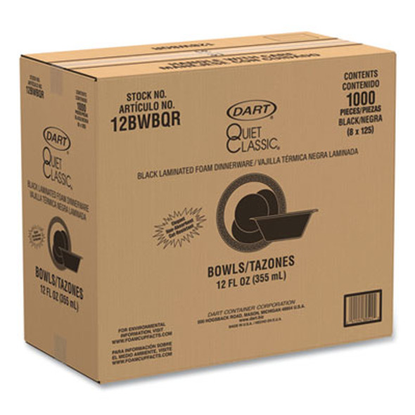 Quiet Classic Laminated Foam Dinnerware, Bowl, 12 Oz, Black, 1,000/Carton