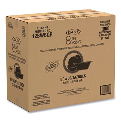 Quiet Classic Laminated Foam Dinnerware, Bowl, 12 Oz, Black, 1,000/Carton