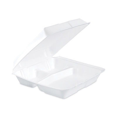Insulated Foam Hinged Lid Containers, 3 Compartments, 9.3 x 9.5 x 3, White, 100/Sleeve, 2 Sleeves/Carton