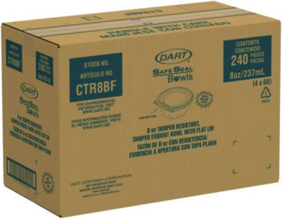 Safeseal Tamper-Resistant, Tamper-Evident Bowls With Flat Lid, 8 Oz, 5.5" Diameter x 1.7" h, Clear, Plastic, 240/Carton