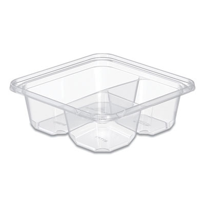 Tamperguard Snack Boxes, 3 Compartments, 6.3 x 6.3 x 2.1, Clear, Plastic, 300/Carton