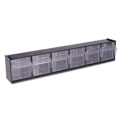 Tilt Bin Interlocking Multi-Bin Storage Organizer, 6 Sections, 23.63" X 3.63" X 4.5", Black/Clear