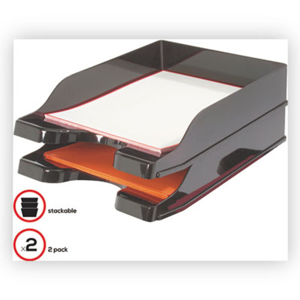 Docutray Multi-Directional Stacking Tray Set, 2 Sections, Letter To Legal Size Files, 10.13" X 13.63" X 2.5", Black, 2/Pack