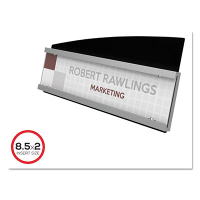 Interior Image Anti-Glare Sign Holder, Landscape, 8.5" x 2" Insert, Black/Silver