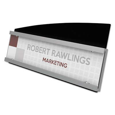Interior Image Anti-Glare Sign Holder, Landscape, 8.5" x 2" Insert, Black/Silver