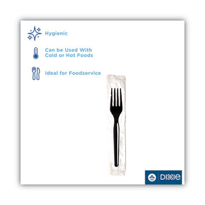 Individually Wrapped Mediumweight Polystyrene Cutlery, Fork, Plastic, Black, 1,000/Carton