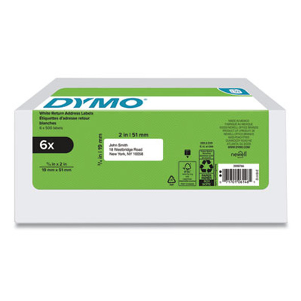 Lw Address Labels, 0.75" x 2", White, 500 Labels/Roll, 6 Rolls/Pack