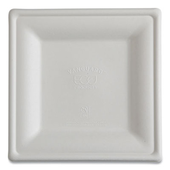 Vanguard Renewable And Compostable Sugarcane Plates, 10 x 10, White, 250/Carton