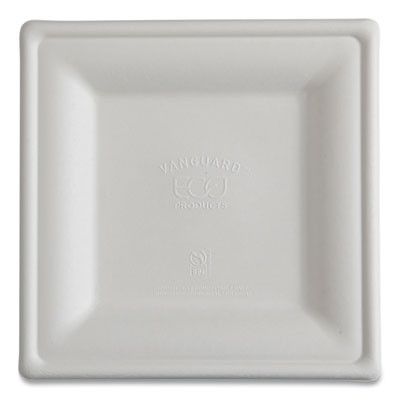 Vanguard Renewable And Compostable Sugarcane Plates, 10 x 10, White, 250/Carton