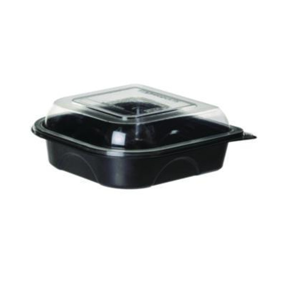 100% Recycled Content 6" Premium Take Out Containers, 12.5 Oz, Black Base/Clear Lid, Plastic, 50/Pack, 3 Packs/Carton
