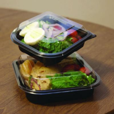 100% Recycled Content 6" Premium Take Out Containers, 12.5 Oz, Black Base/Clear Lid, Plastic, 50/Pack, 3 Packs/Carton