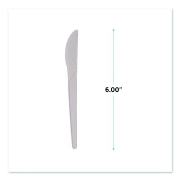 Plantware Compostable Cutlery, Knife, Plastic, White, 1,000/Carton