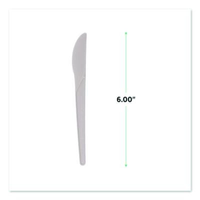 Plantware Compostable Cutlery, Knife, Plastic, White, 1,000/Carton