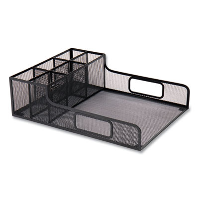 Network Collection Utensil, Napkin And Plate Countertop Organizer, 11.5 x 14.75 x 5.5, Metal, Black