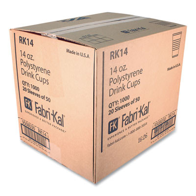 Rk Ribbed Cold Drink Cups, 14 Oz, Plastic, Clear, 50/Sleeve, 20 Sleeves/Carton