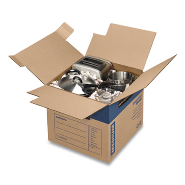 Smoothmove Prime Moving/Storage Boxes, Hinged Lid, Regular Slotted Container, Medium, 18" x 18" x 16", Brown/Blue, 8/Carton