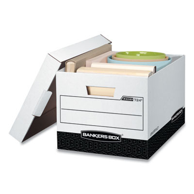 R-Kive Heavy-Duty Storage Boxes, Letter/Legal Files, 12.75" X 16.5" X 10.38", White/Black, 12/Carton