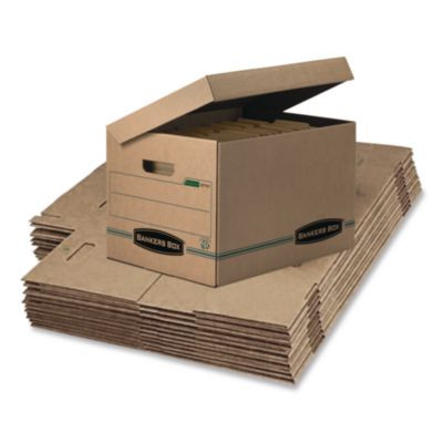 Systematic Basic-Duty Attached Lid Storage Boxes, Letter/Legal Files, Kraft/Green, 12/Carton