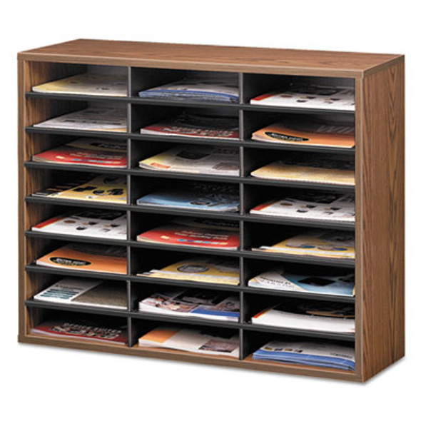 Literature Organizer, 24 Letter Compartments, 29 x 11.88 x 23.44, Medium Oak