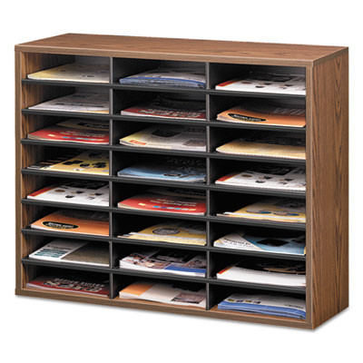 Literature Organizer, 24 Letter Compartments, 29 x 11.88 x 23.44, Medium Oak