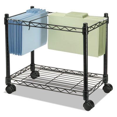 High-Capacity Rolling File Cart, Metal, 1 Shelf, 2 Bins, 24" X 14" X 20.5", Black