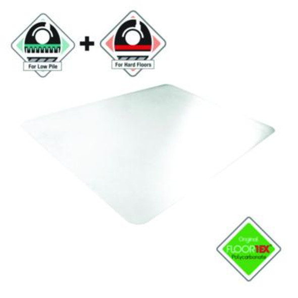 Cleartex Unomat Anti-Slip Polycarbonate Chair Mat For Flat Pile Carpeted And Hard Floors, Rectangular, 60" x 48", Clear