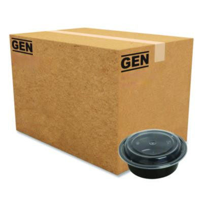 Microwavable Food Container With Lid, Round, 16 Oz, 6.29 x 6.29 x 1.96, Black/Clear, Plastic, 150/Carton