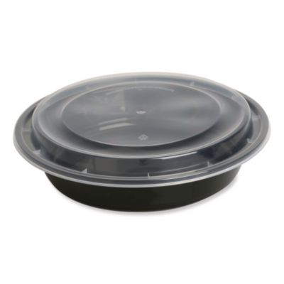 Microwavable Food Container With Lid, Round, 48 Oz, 8.85 x 8.85 x 2.24, Black/Clear, Plastic, 150/Carton