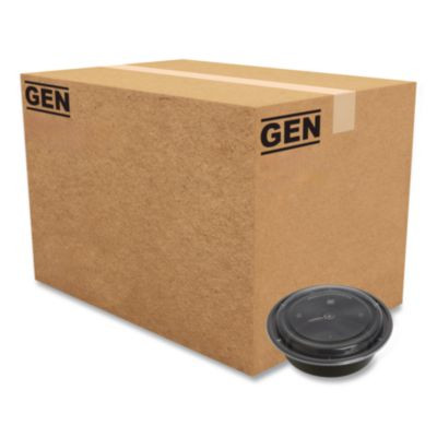 Microwavable Food Container With Lid, Round, 48 Oz, 8.85 x 8.85 x 2.24, Black/Clear, Plastic, 150/Carton