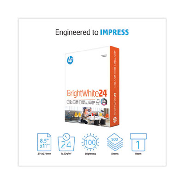 Brightwhite24 Paper, 100 Bright, 24 Lb Bond Weight, 8.5 x 11, Bright White, 500/Ream