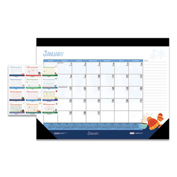Recycled Desk Pad Calendar, Illustrated Seasons Artwork, 22 x 17, Black Binding/Corners,12-Month (Jan To Dec): 2026