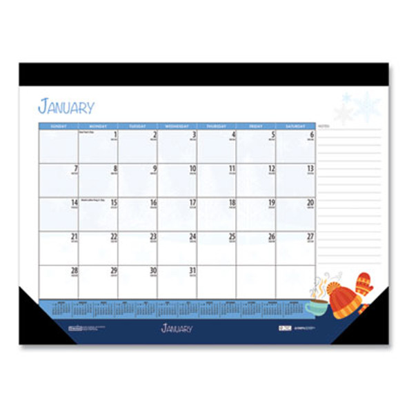 Recycled Desk Pad Calendar, Illustrated Seasons Artwork, 22 x 17, Black Binding/Corners,12-Month (Jan To Dec): 2026