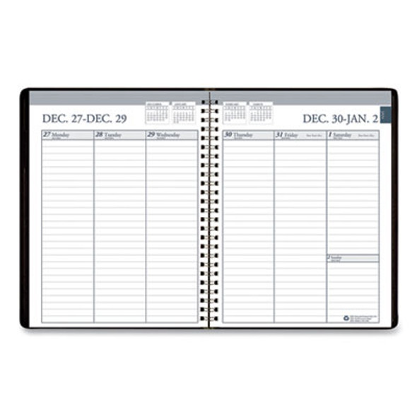 Recycled Weekly Appointment Book Ruled Without Appointment Times, 8.75 x 6.88, Black Cover, 12-Month (Jan To Dec): 2026