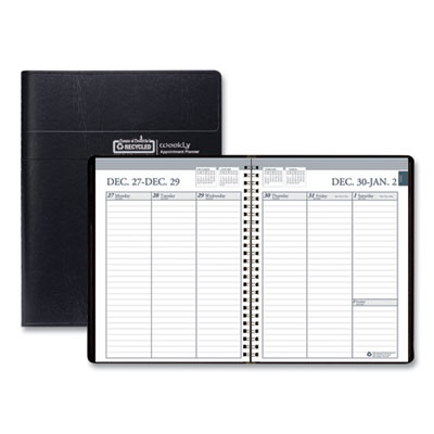 Recycled Weekly Appointment Book Ruled Without Appointment Times, 8.75 x 6.88, Black Cover, 12-Month (Jan To Dec): 2026