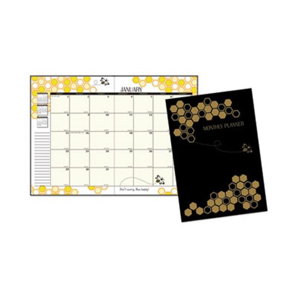 Recycled Honeycomb Monthly Planner, Honeycomb Artwork, 11 x 7, Black/Gold Cover, 12-Month (Jan To Dec): 2026