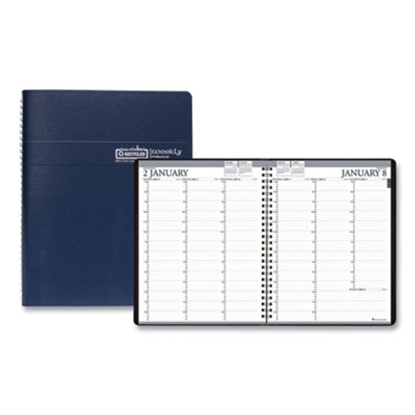 Recycled Professional Weekly Planner, 15-Minute Appts, 11 x 8.5, Blue Wirebound Soft Cover, 12-Month (Jan To Dec): 2026